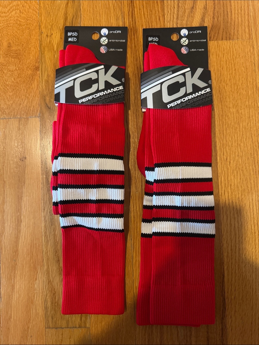 Youth medium TCK Performance Red Athletic Socks with stripes 2 pairs included